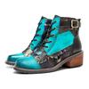 Johnature Handmade Printing Contrast Short Boots Retro Casual Comfort Genuine Leather Women Shoes
