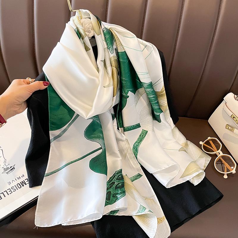 Eșarfă mare imprimată, elegant, imitație de mătase, ocazional, protecție solară, rezistentă la vânt, învelitoare pentru cap, eșarfe din satin pentru femei