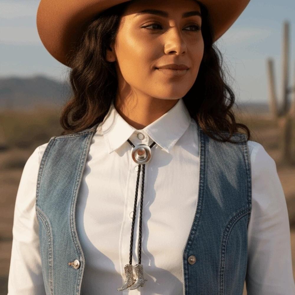 Zinc Zinc Alloy Cowgirls Shirt Neck Pendant High-end Leather Rope Tie Decor Cowboy Hat Boots Necklace Daily