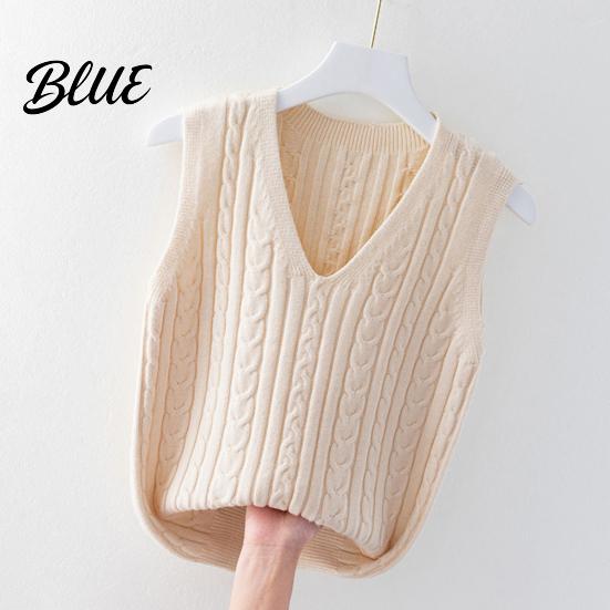 Solid Color V-neck Top Women Knitting Vest V-Neck Sleeveless Twist Texture Pullover Sweater Casual Daily Wear Layered Knit