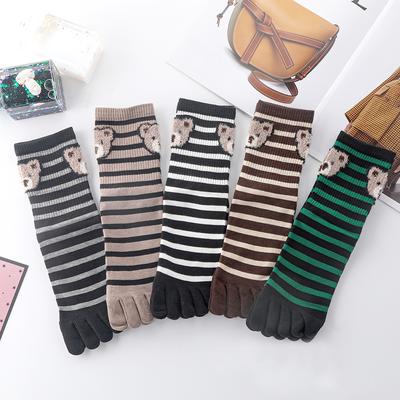 1 Pair Breathable Toe Socks Cartoon Bear Mid-tube Socks Casual Five Finger Socks  Unisex