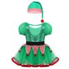 Girls Christmas Fairy Costume Short Puff Sleeves Sequined Striped Peplum Mesh Tutu Leotard Dress Hat Included