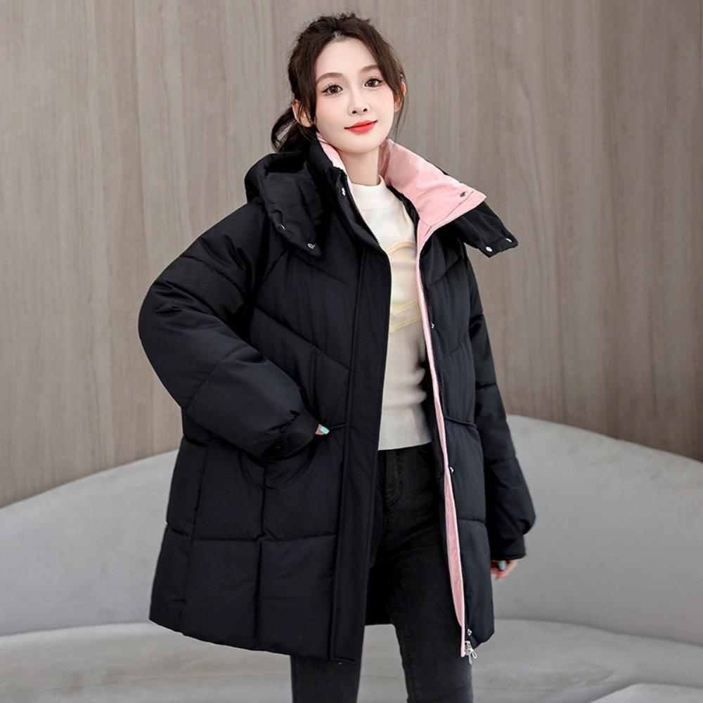 Large Size Hooded Down Cotton Clothes Women's Autumn and Winter 2025 New Thickened Warm Bread Clothes Small Medium and Long Jackets