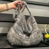 Autumn New Scribbled Plush High-value Lazy Shoulder Bag Retro Letter Embroidered Commuter Fringed Bag