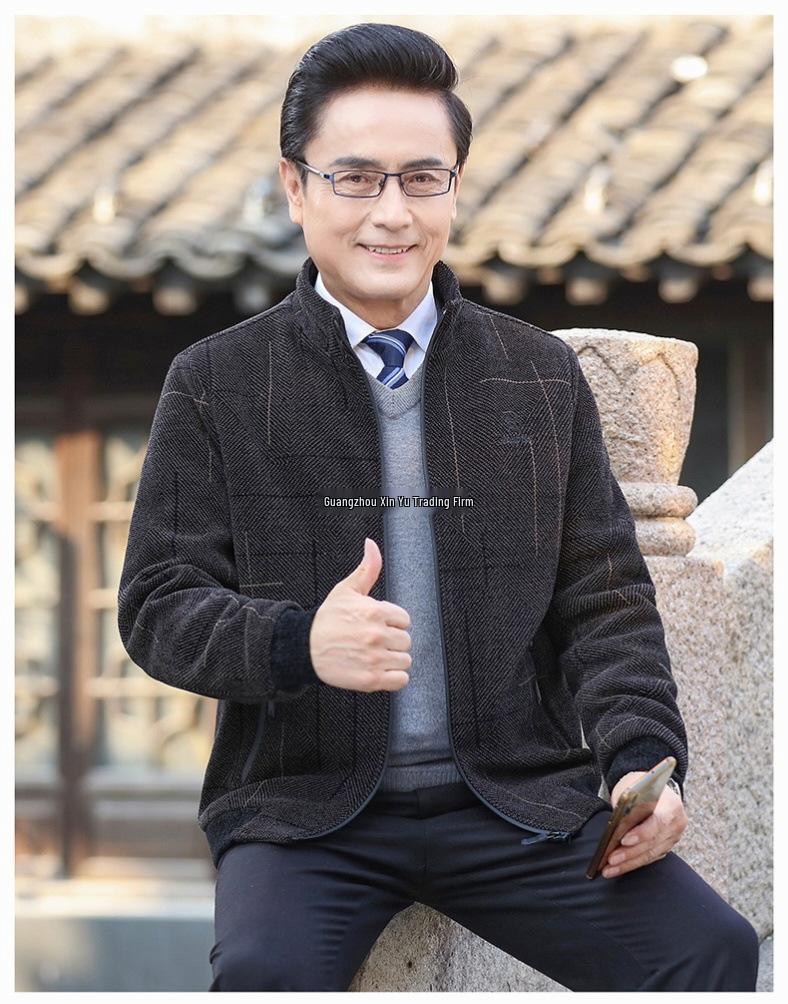 Men's Corduroy Velvet-Lined Jacket for Middle-Aged and Elderly - Autumn/Winter Warmth