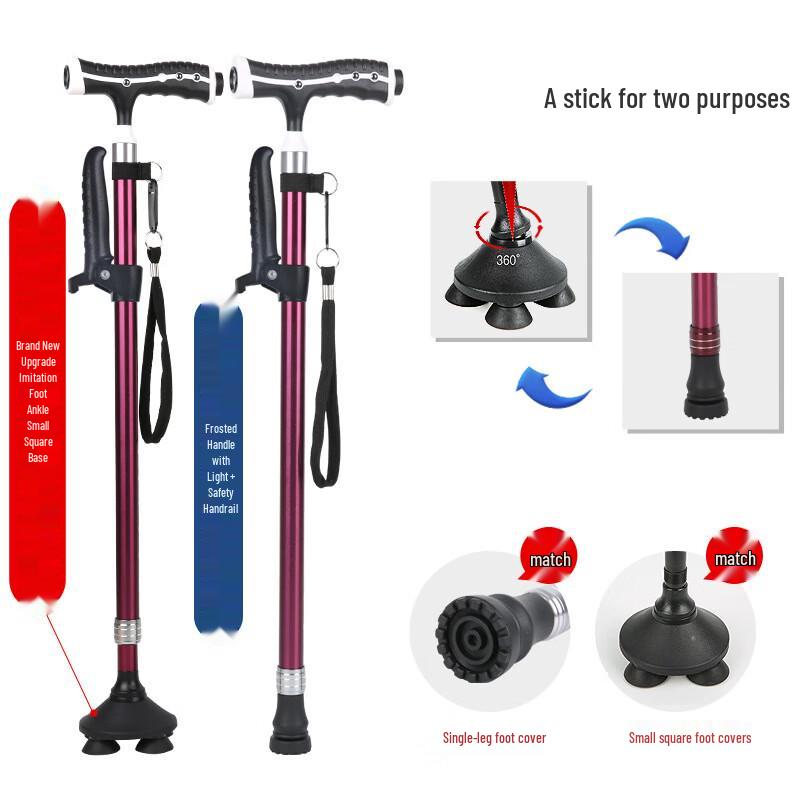 Kodenor Telescopic Aluminum Alloy Quad Cane with Light and Magnetic Handle