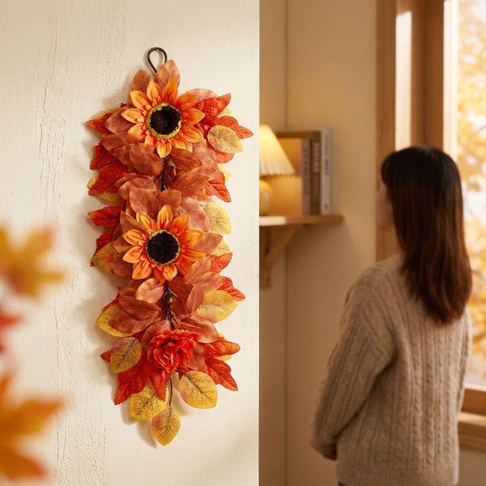 Real Touch Autumn Sunflower Wall Hanging Rustic Front Door Artificial Floral Home Indoor Decor