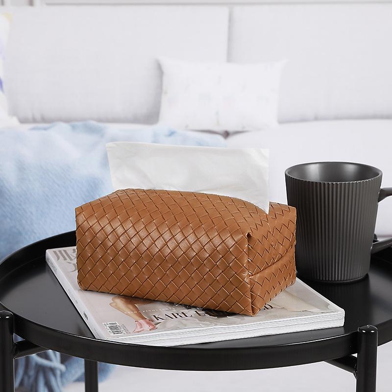 High-End Leather Woven Tissue Box for Living Room and Dining Table