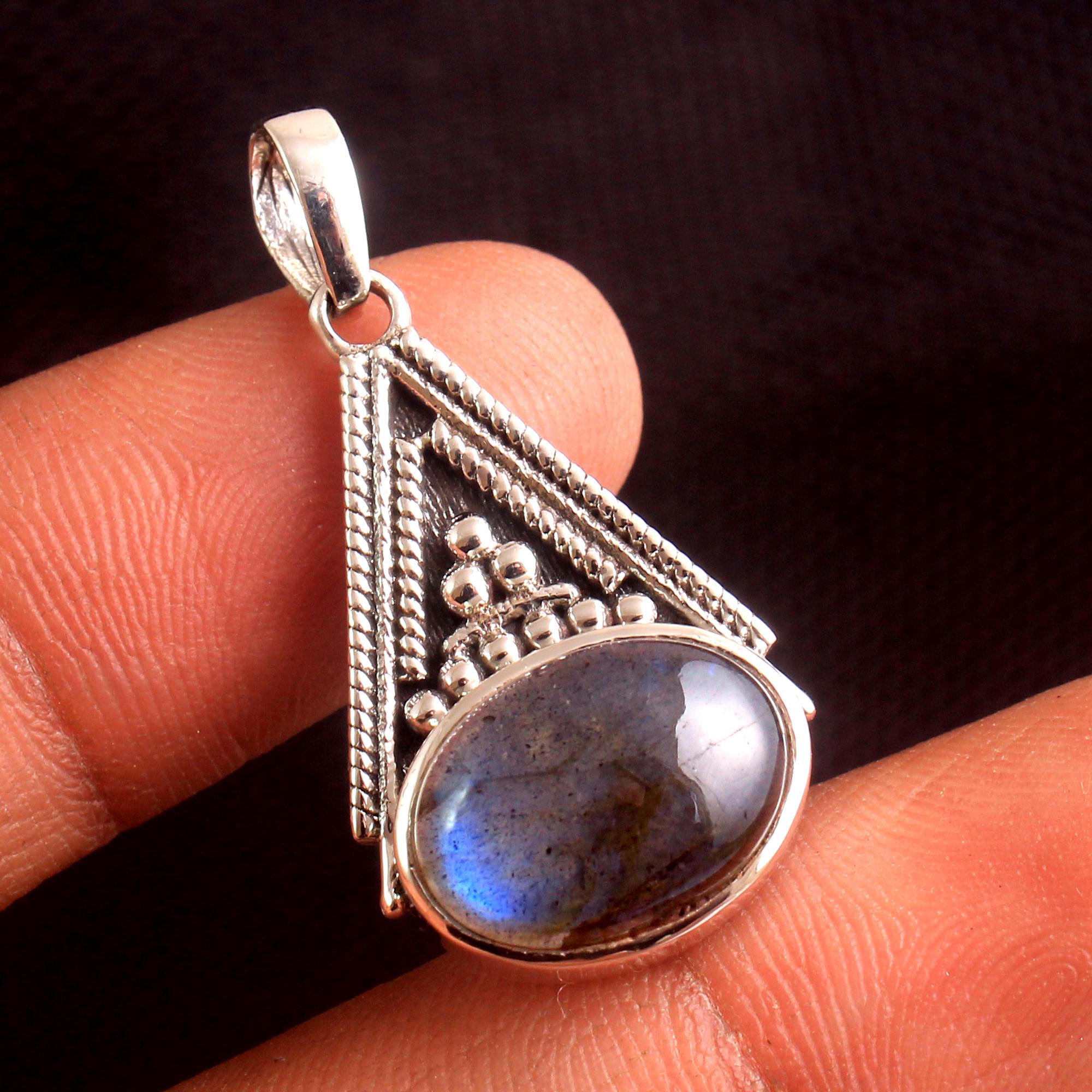 

Кулон ручной работы Лунный камень Розовый кварц Аметист Лабрадорит Подвеска Серебряные украшения Подвеска Рейки синий