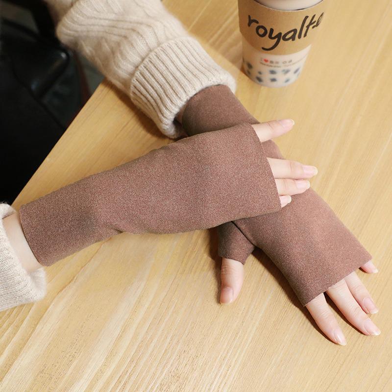1Pair Autumn Winter Warm Soft Velvet Half Finger Gloves For Women Soft Skin Suitable For Daily Office Writing Wrist Protection