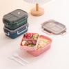 Dual-Layer Bento Lunch Box with Compartments, Microwaveable & Sealed, Includes Cutlery—Perfect for Office Workers & Students.