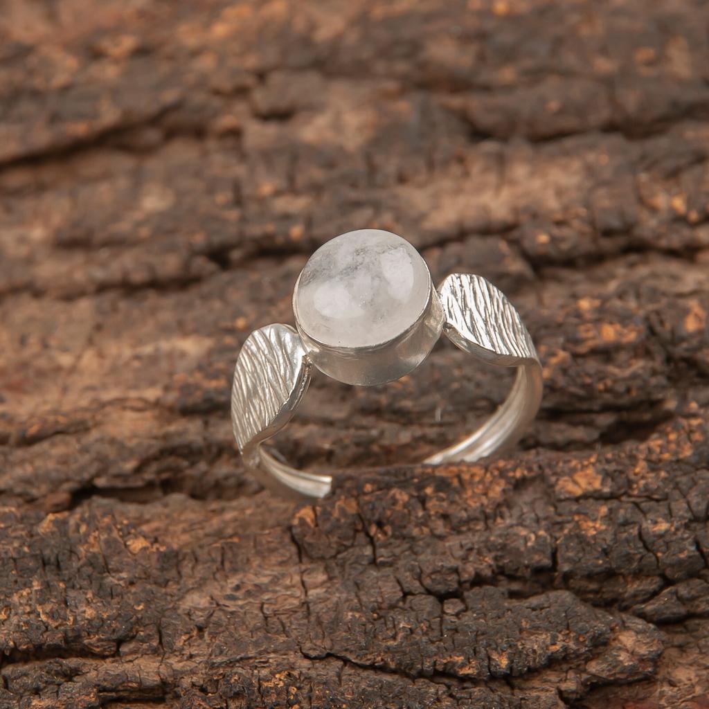 Natural Rainbow Moonstone Gemstone Handcrafted 925 Sterling Silver Jewelry Ring RR-1-15