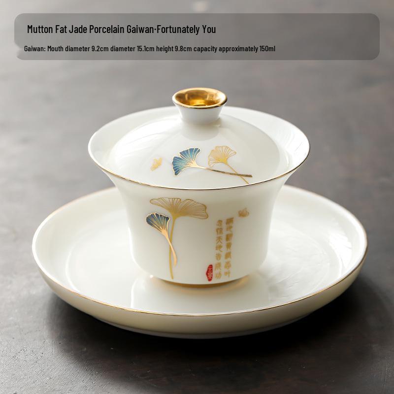 Dehua White Porcelain Sancai Gaiwan Ceramic Tea Set - Insulated Kung Fu Teacup and Brewing Bowl