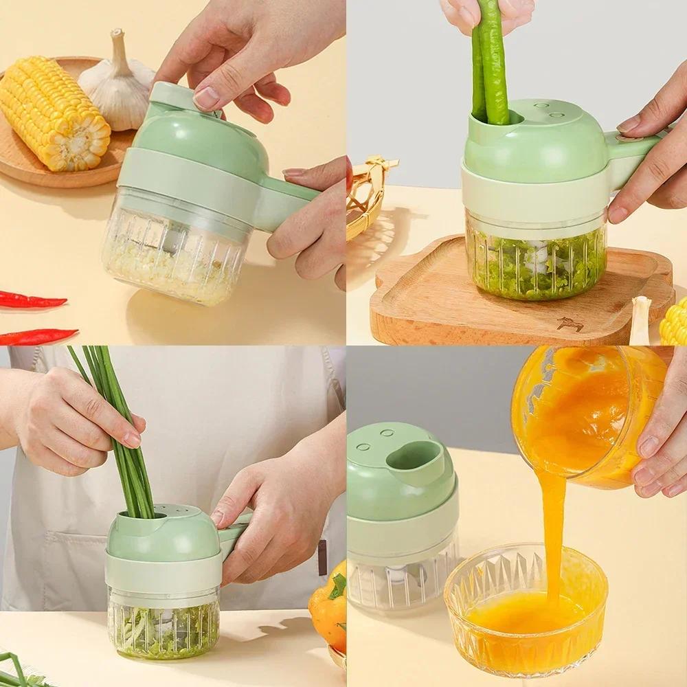4In1 Multifunzionale Elettrico Taglierina di Verdure Affettatrice Aglio Fango Masher Aglio Chopper Taglio Premendo Mixer Fetta di Cibo