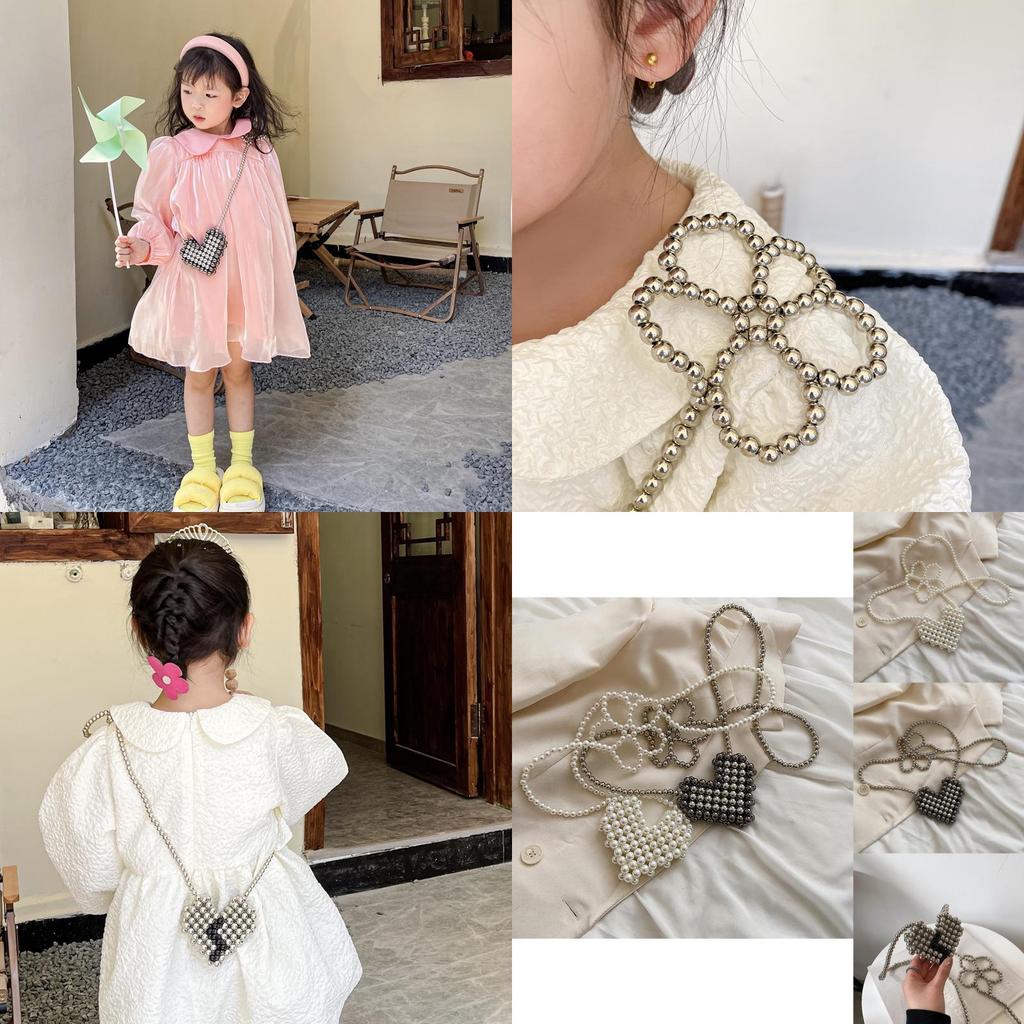Trendy Mini Children's Crossbody Bag With Adorable Pearl Heart Design For Girls