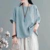 Female Summer Loose Short Sleeve T-Shirt Round Neck Embroidered Pullover Top