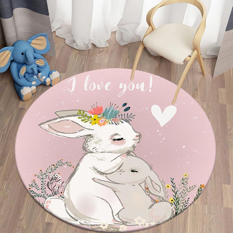 Cartoon Rabbit Print Pattern Circular Carpet Home Living Room Sofa Bedroom Bathroom Children's Room Floor Decoration Carpet