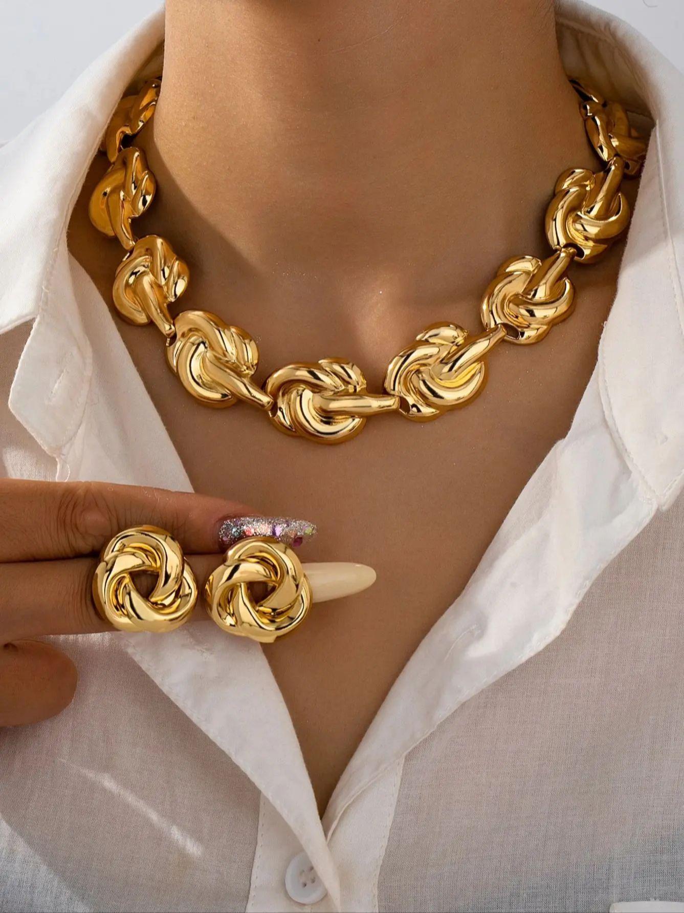 

Elegant and Versatile Summer Luxury High-End Women s Metal Jewelry Set 40cm золотисто-желтый