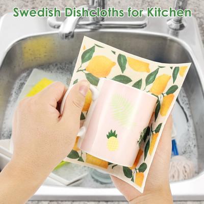 10 Pièces Lingettes Suédoises Haute Absorption d'Eau Séchage Rapide Chiffon à Vaisselle Linges de Nettoyage de Cuisine Torchons à Vaisselle Lingettes Humides Sèches