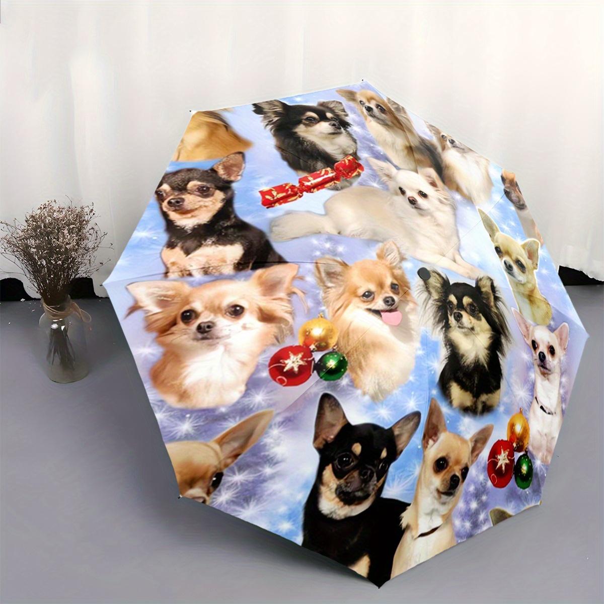 

1pc Chihuahua Dog Pattern Print Automatic Folding Umbrella, 8-Rib Portable & Foldable Design, Durable Iron Frame & Pongee Fabr (as the picture,Iron&8K)