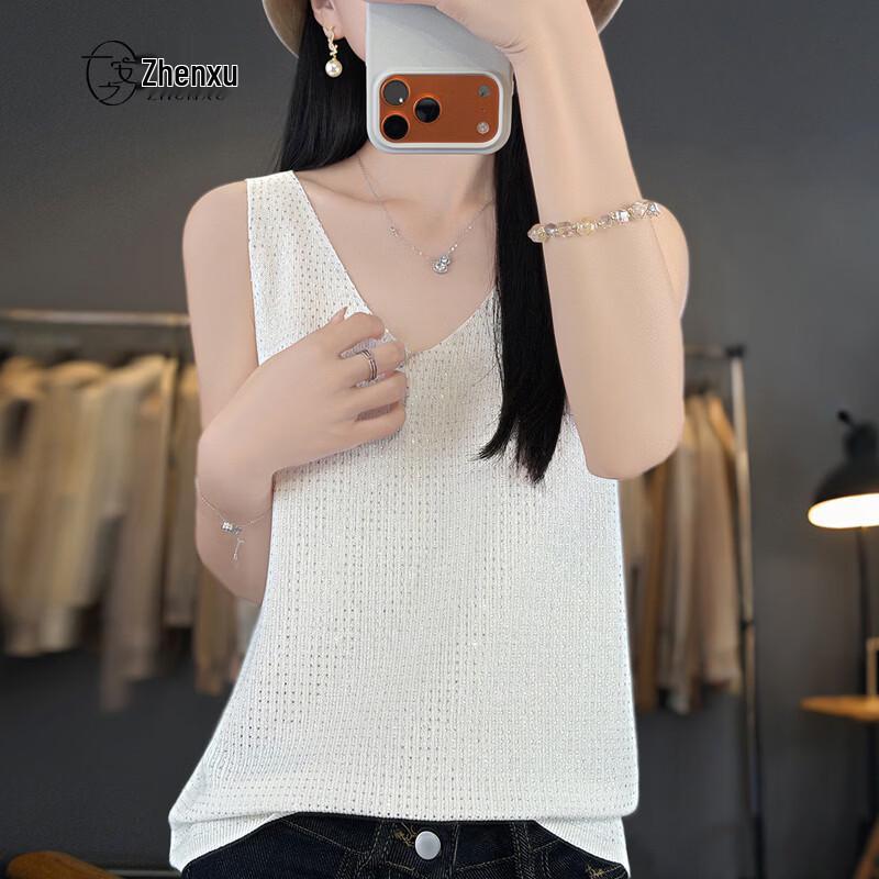 Zhenxu Women s Lyocell Linen V-Neck Sleeveless Top XL