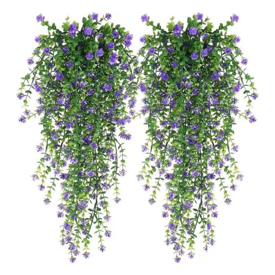 Hängende Kunstblume mit Eukalyptusblättern UV-beständig Fake-Blumenranke Innen Außen Garten Kunstblüte Rattan Dekor