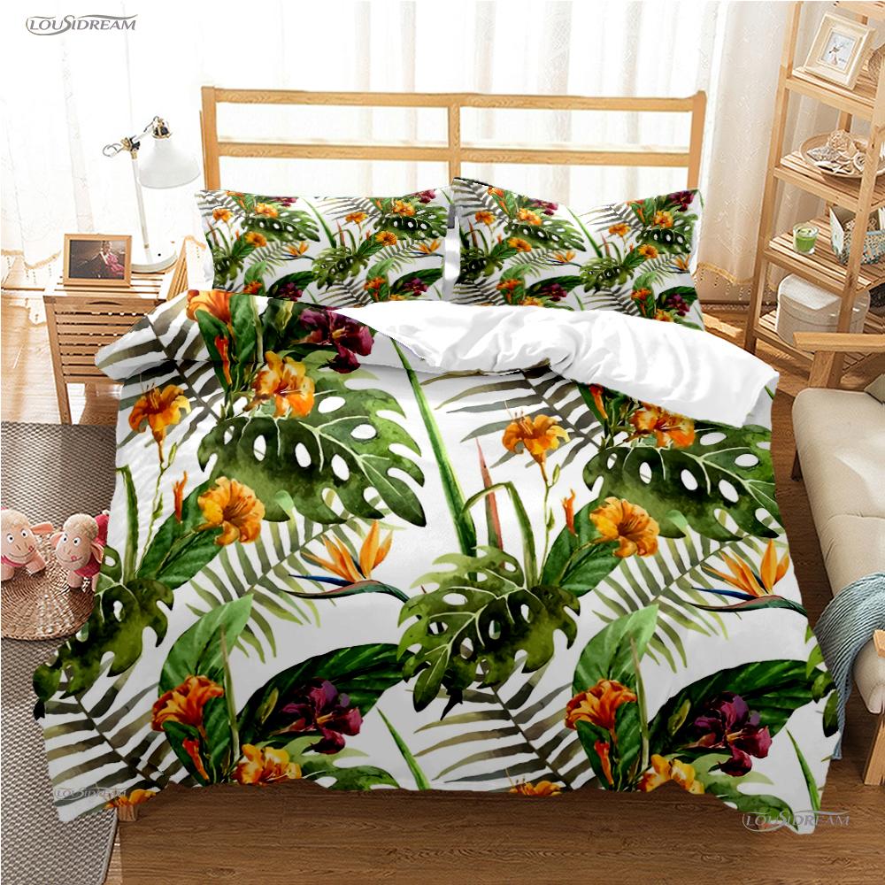 Tropical Leaf Fashon Duve All Season Duvet Cover Comforter Bedding Set Soft Quilt Cover and Pillowcases Single/Double/Queen/King
