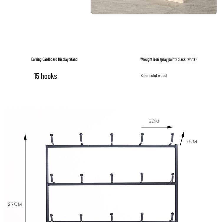 Solid Wood & Wrought Iron Earring Stand with Hooks - Jewelry Display & Storage Rack with Cardboard Packaging