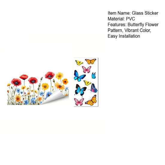 Glass Sticker Peel Stick Static Window Film Vibrant Color Spring Flowers Butterflies Pattern Window Decal Home Decor