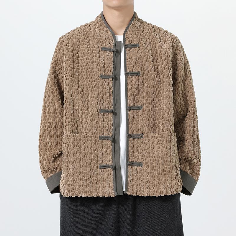 2025 Chinesischer Stil Herren Locker Cordjacke Herbst Herren Dick Warm Plüsch Kurze Jacke Mantel Männlich Einfarbig Lässige Strickjacke