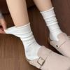 Women's Japanese-Style Mid-Calf Fluffy Cotton Socks - Breathable, Anti-Pilling, Solid Color, Rolled Edge