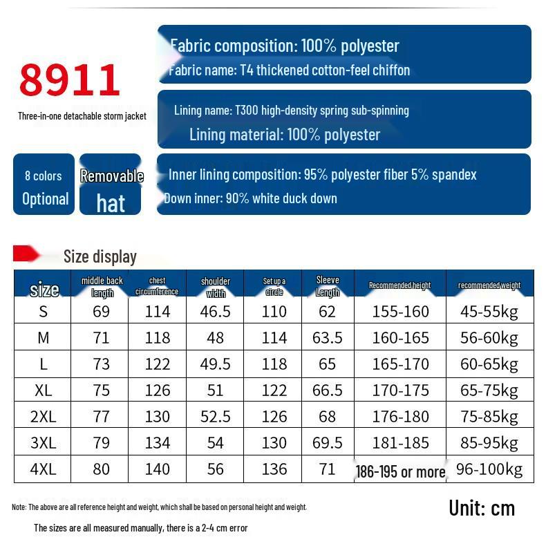 Men's 3-in-1 Detachable Down Liner Storm Jacket for Autumn & Winter - Thick Warm Mountaineering Coat