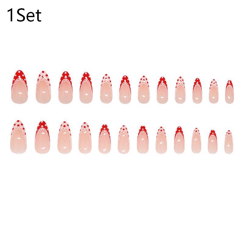 Rote Polka Dot French Press-On-Nägel Kurze Mandel-Fingernägel Wiederverwendbare Nagelspitzen-Pflaster für Damen DIY-Maniküre-Zubehör