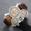 JEWELRYWE Men's Watch Analog Waterproof Leather Strap Large Dial Fashion Casual Business Gift Brown