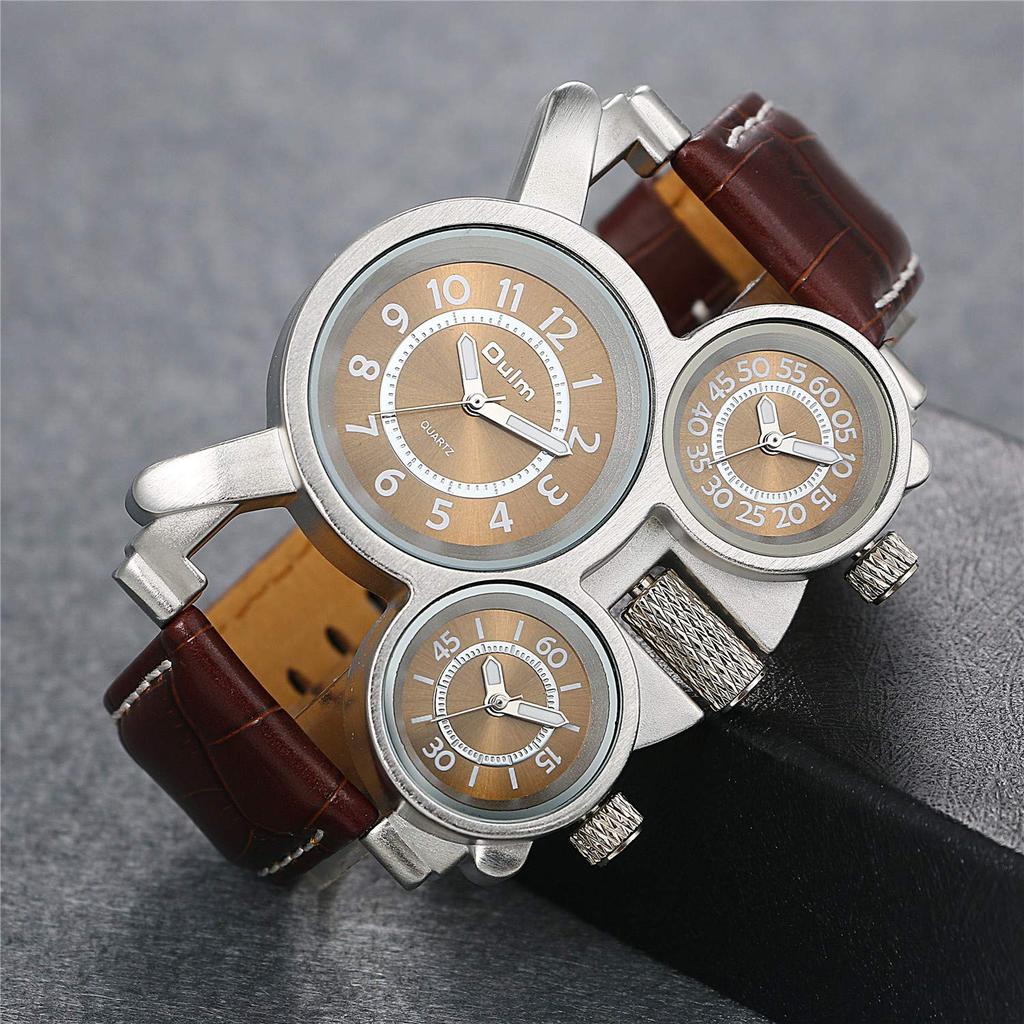JEWELRYWE Men's Watch Analog Waterproof Leather Strap Large Dial Fashion Casual Business Gift Brown