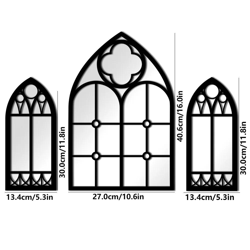 1/3Pcs Gothic Mirrors Wall Decor Spooky Gothic Arched Wall Mirrors Vintage Cathedral Arch Frame Mirror Decorative Goth Mirror