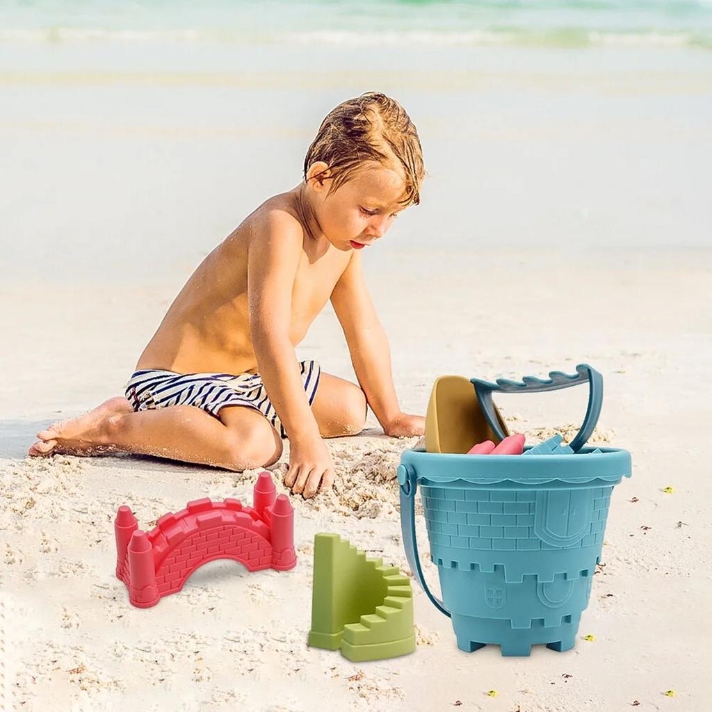 Beach  Toys Set 6 Castle Models Summer Outdoor Toy Bucket  Mold Shovel Rake For Toddlers