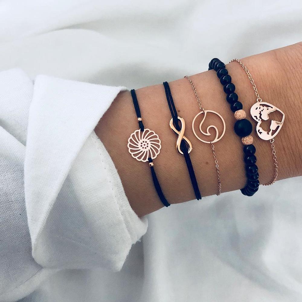 Turquoise Turtle & Seashell Geometric Heart Bracelet Set