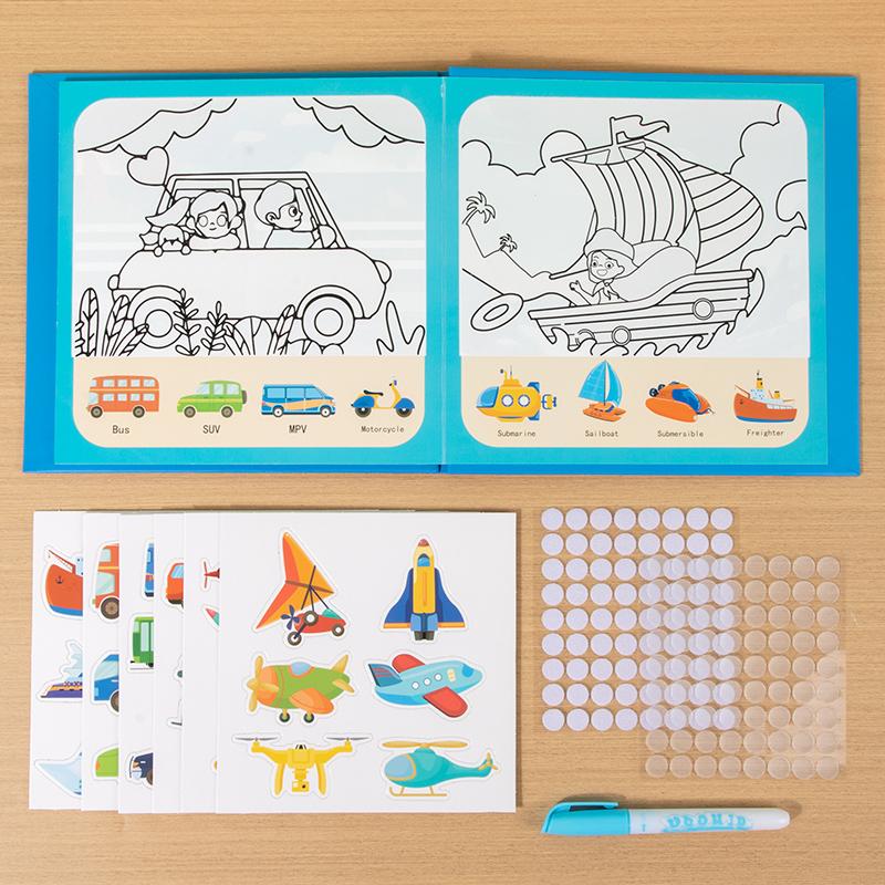 Magic Water Drawing Book 2-in-1 DIY Hand-on Puzzle Reusable Scene Stickers Educational Learning Cognition Toys for Kids Gift