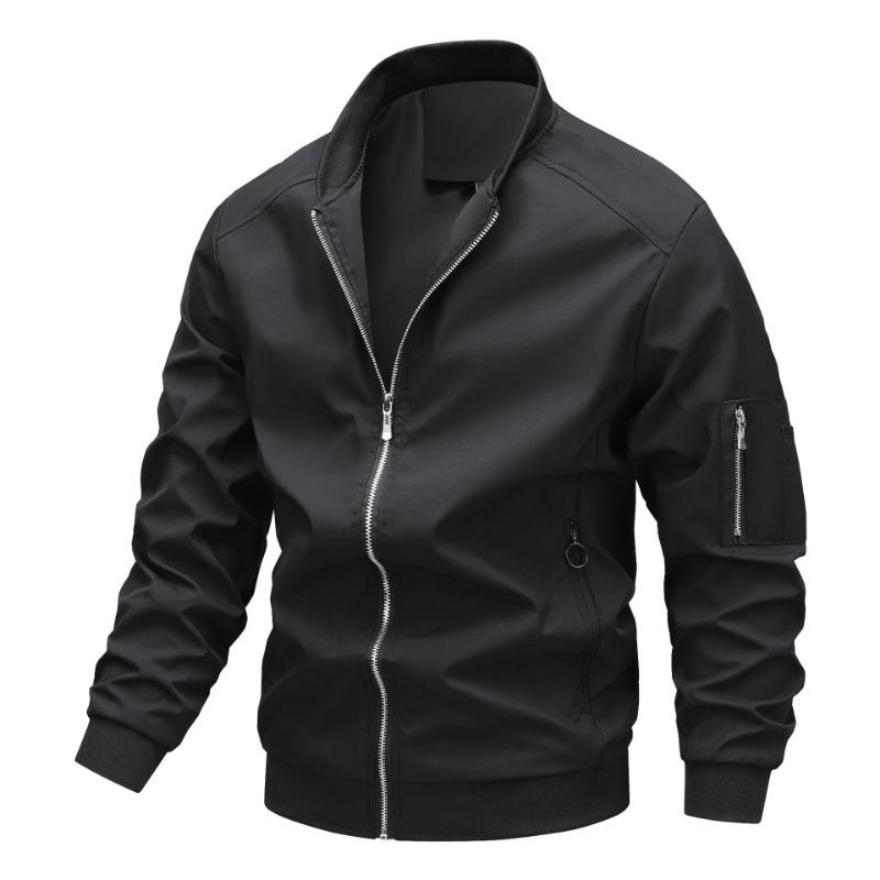 Men s Lightweight Bomber Jacket - Stand Collar Full Zip Casual Windbreaker with Utility Pocket XS чёрный