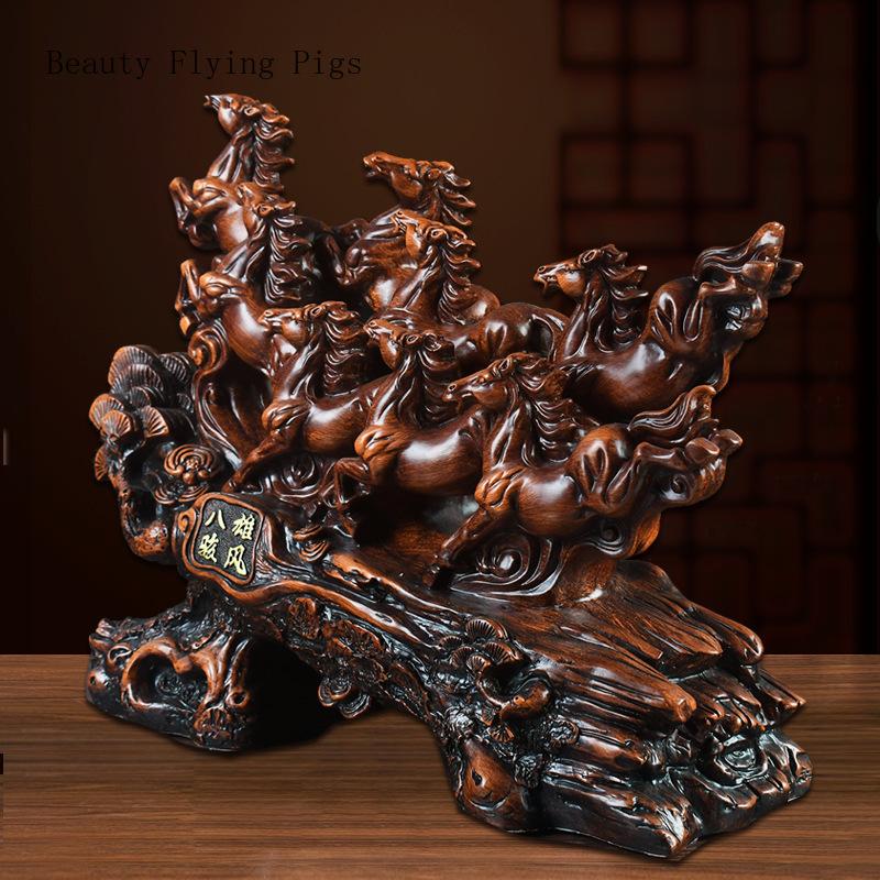 24x9x16cm small resin eight horse horse ornament handicraft housewarming gift feng shui  Artificial  Animal  desk decoration