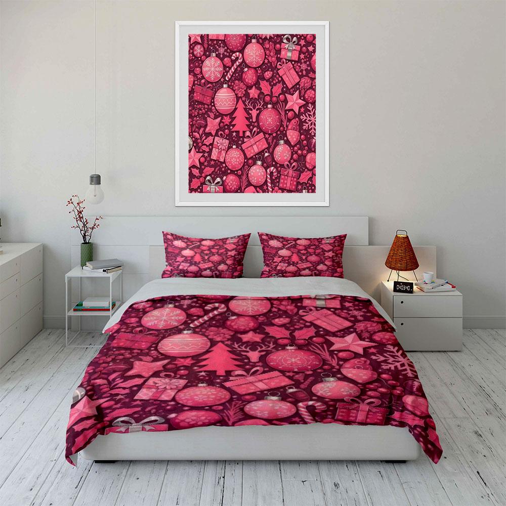 Christmas Ornament Set Decoration Accessories Bedding Set With 1 Duvet Cover 2 Pillowcases Single Double King Queen, Gift