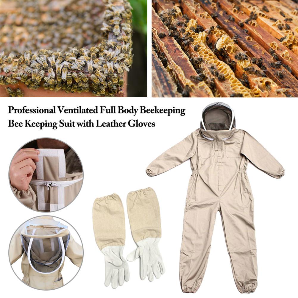 Professional Ventilated Full Body Beekeeping Bee Keeping Suit With Leather Gloves Easy to Carry and bite-proof L