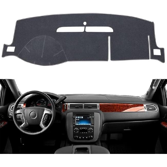 Dash Cover Mat Fit For 2007-2014 Chevy Tahoe Avalanche Suburban GMC Yukon/2007-2013 Silverado LTZ GMC Sierra SLT,Dashboard Cover Carpet Pad W/O Dash
