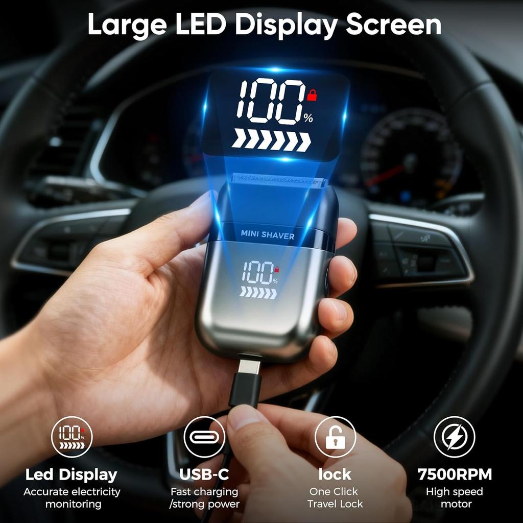 Elektrorasierer für Männer Gesicht, Taschenrasierer USB Mini-Rasierer, Elektrische Folienrasierer mit Typ C Wiederaufladbar und LED-Anzeige, IPX7 Wasserdicht