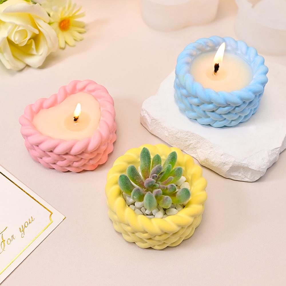 3D Hanfseil Kerzenhalter Silikonform DIY Sukkulenten Blumentopf Heimdeko Formen Zement Gips Harz Ton Bastel Aufbewahrungsbox Form