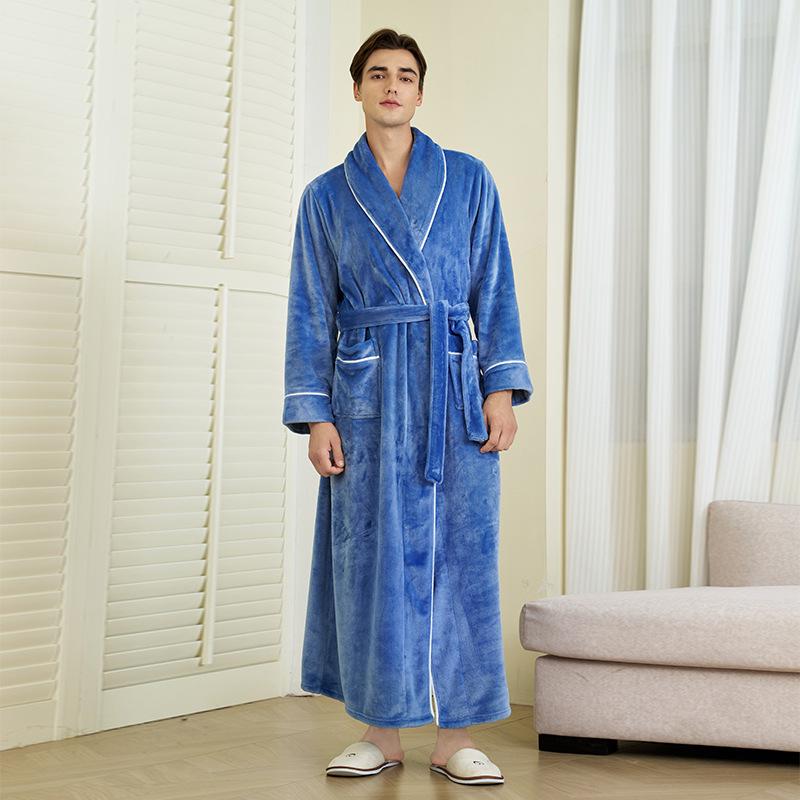 Herr- och dambadrock i plusstorlek, tjock flanellbadrock med enkel kant