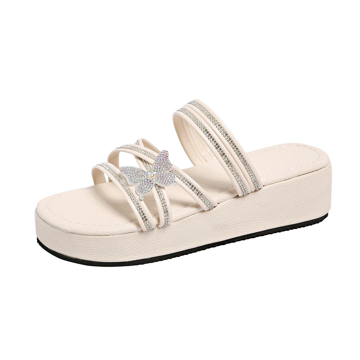 

Rhinestone butterfly decorative slippers female 2025 summer new fairy wind thick-bottomed beach cool slippers two wear 36 белый