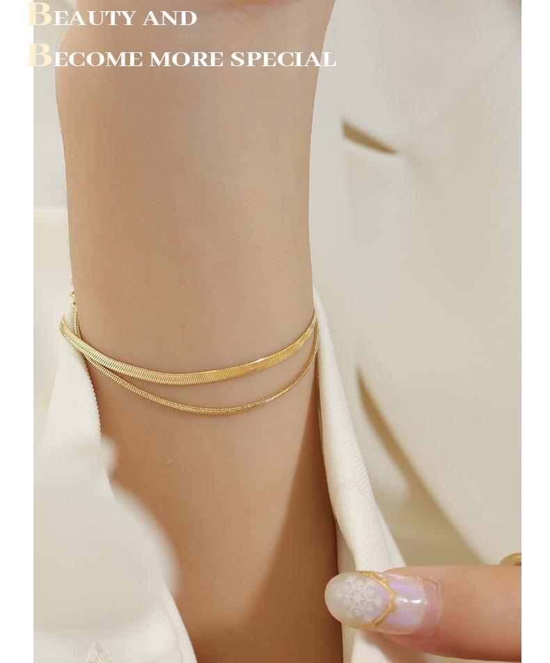 18K Gold Plated Titanium Double Layer Chain Bracelet with French Style Jewelry Buckle