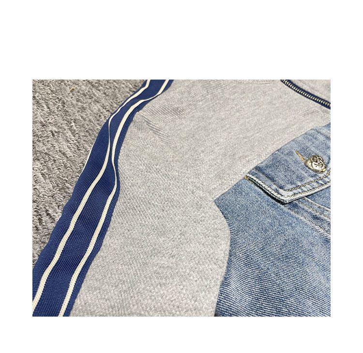 Women's 2023 Korean-Style Retro Patchwork Denim Jacket - Age-Reducing Short Zipper Stand Collar, Long-Sleeved Top for Spring